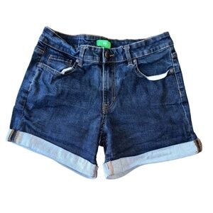 DIP Denim Shorts Size 8 Cuffed Dark Blue No Holes Mid Rise